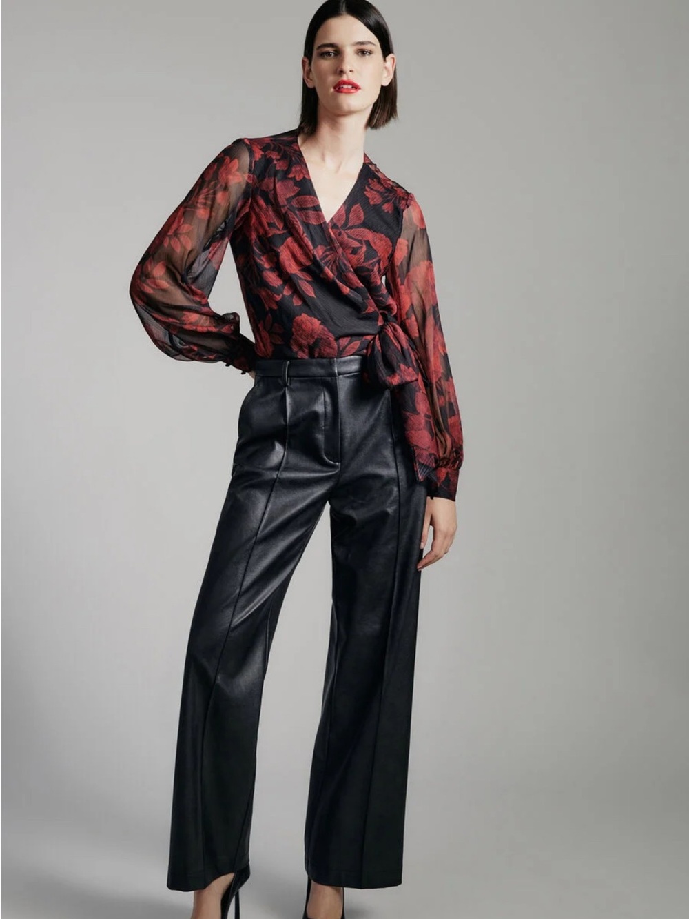 Bardot Black Sheer Robe with Red Floral Print